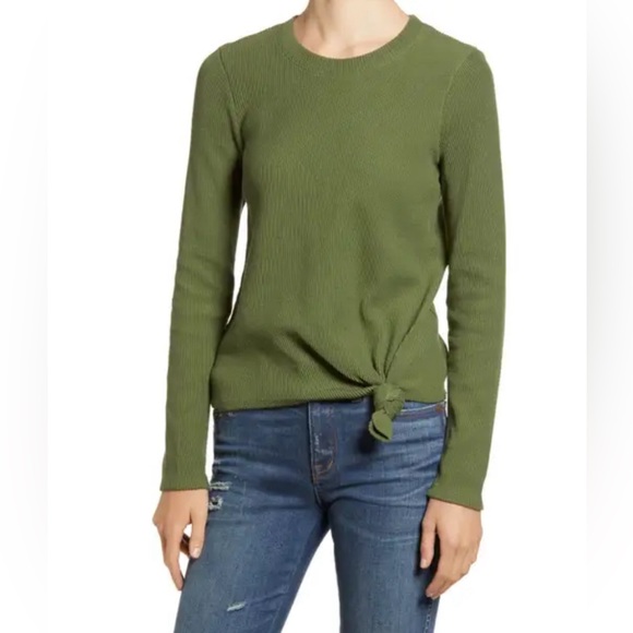 Madewell emerald green ribbed knit long sleeve with side knot, size M - Picture 1 of 4